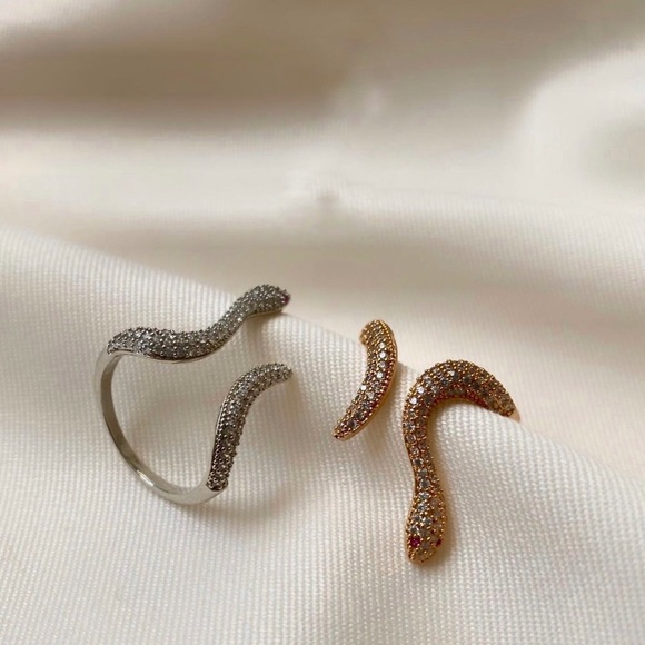 Silver Snake Ring Silver Color Zircon Adjustable Ring - Picture 7 of 9